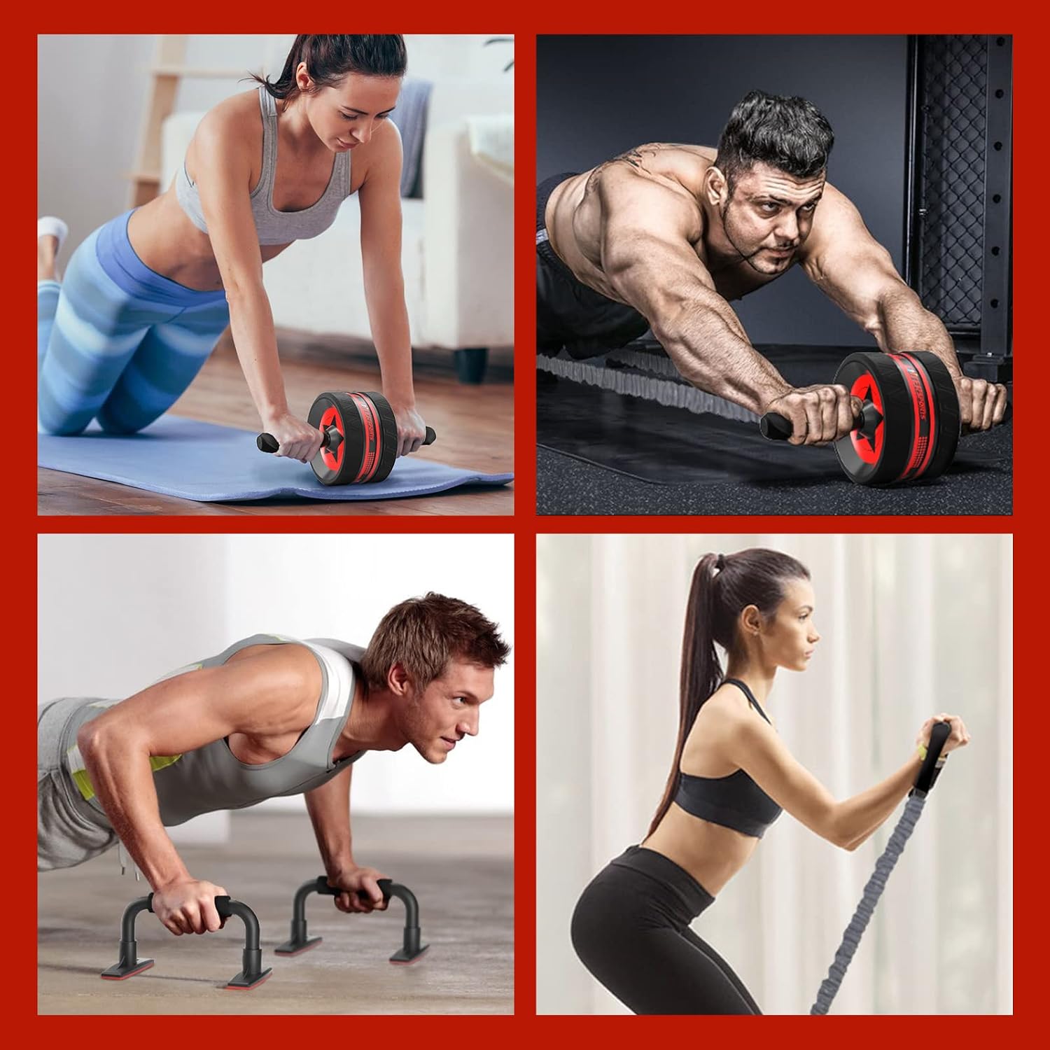 EnterSports Bauchmuskelroller mit zwei Kniematten, Bauchtrainer fuer Zuhause