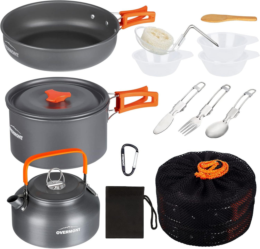 OVERMONT Camping Kochgeschirr Set Aluminium Topf Teekanne Kaffeekanne Picknick