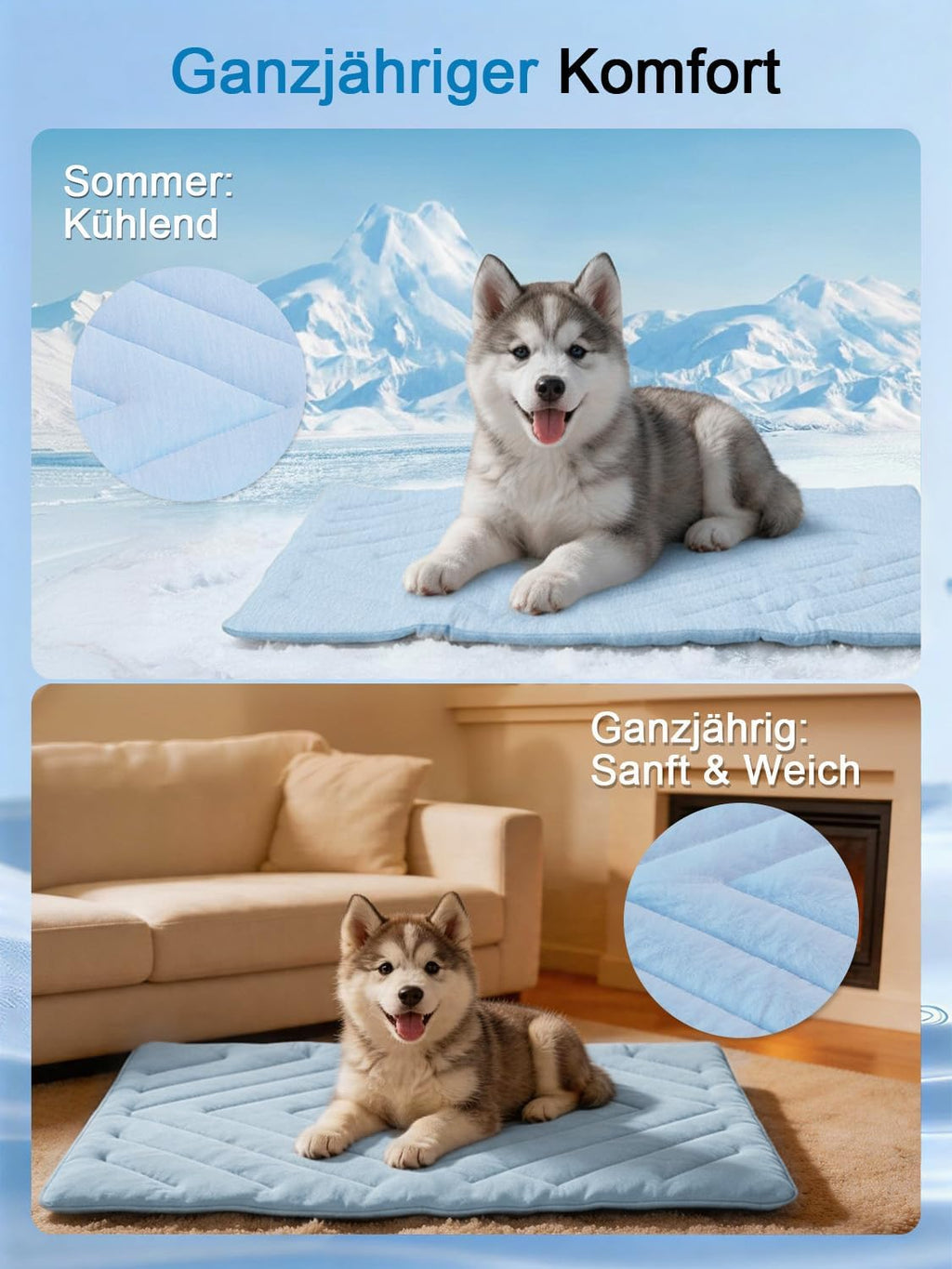 Hundekühlmatte faltbar 2cm selbstkühlend grau X‑groß maschinenwaschbar