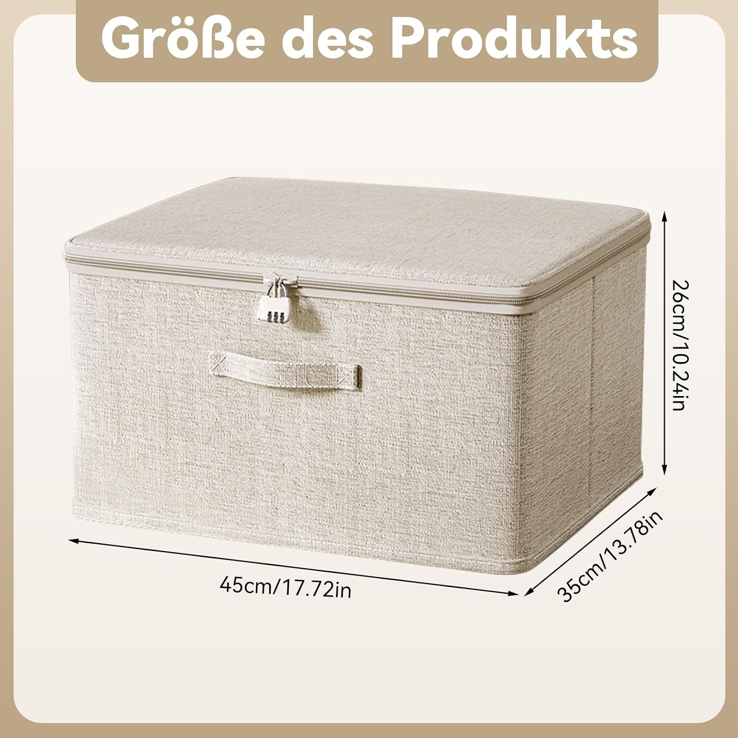 Aufbewahrungsbox faltbar Baumwolle Leinen abschließbar 30x20x14cm 14cm-26cm
