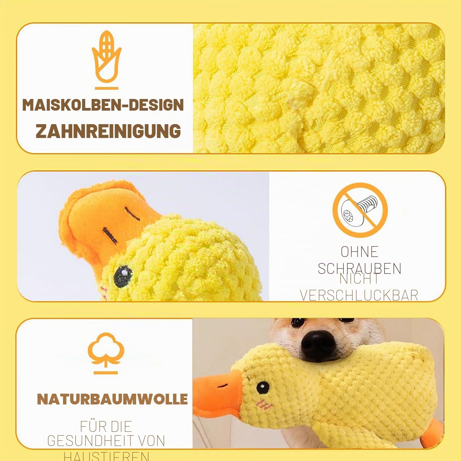 Plüsch Hundespielzeug Quietschente Weich Welpe Groß Mittel Klein 35 cm