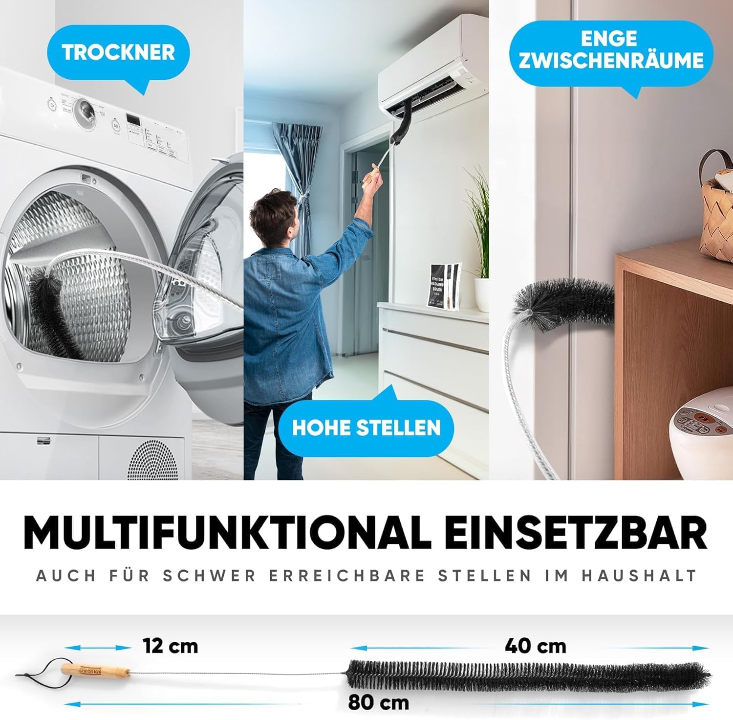 Heizkoerperbuerste flexibel 80cm-117cm Reinigungsbuerste Teleskopheizkoerper