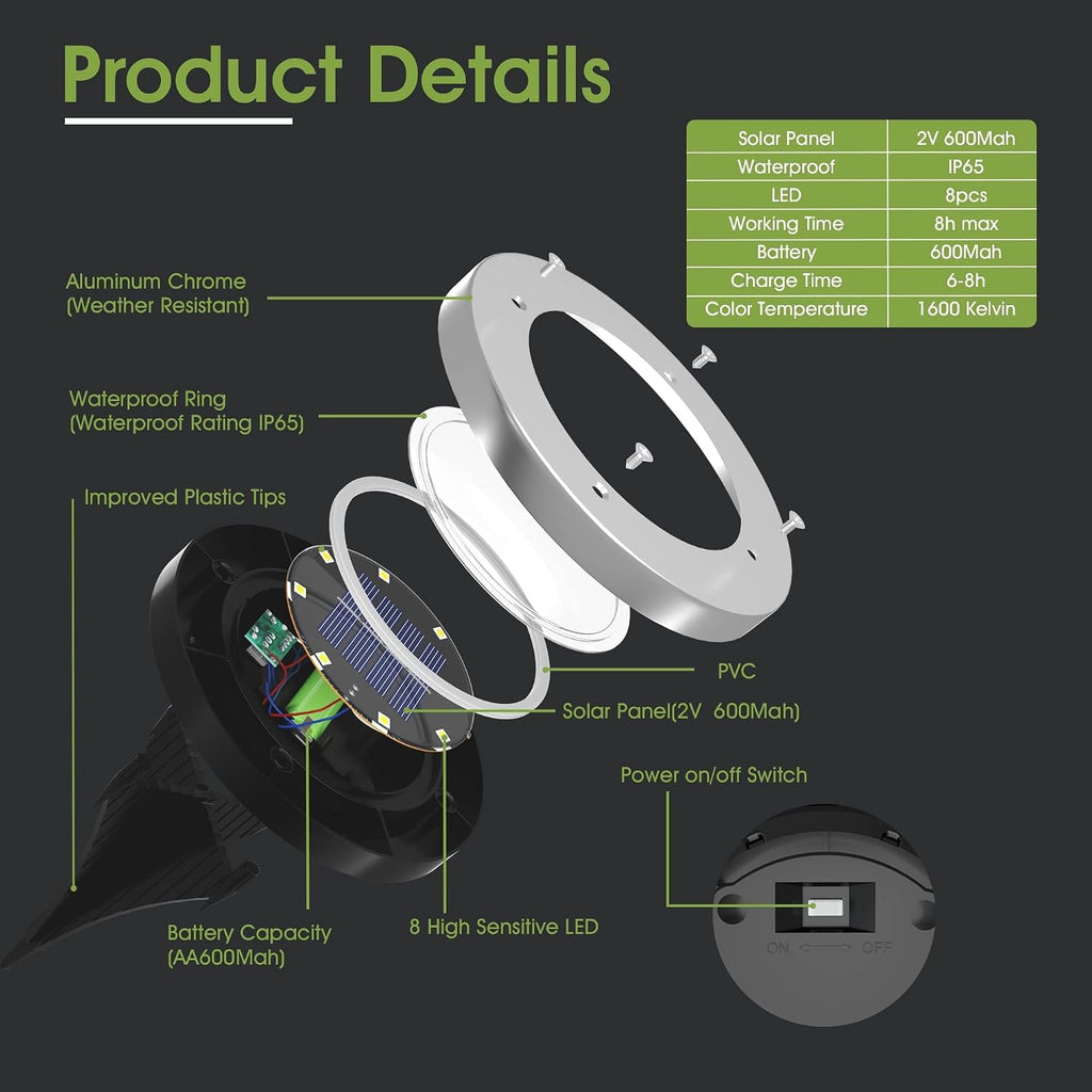 FLOWood Solar Bodenleuchte 12er Set 8 LED Warmweiss Wasserdicht Edelstahl