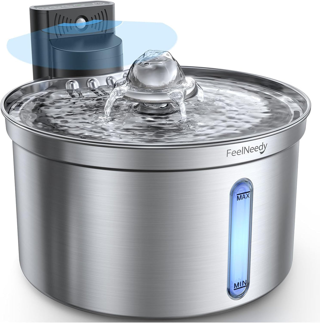 FEELNEED Katzenbrunnen Edelstahl kabellos 4000mAh Sensor Wasserspender