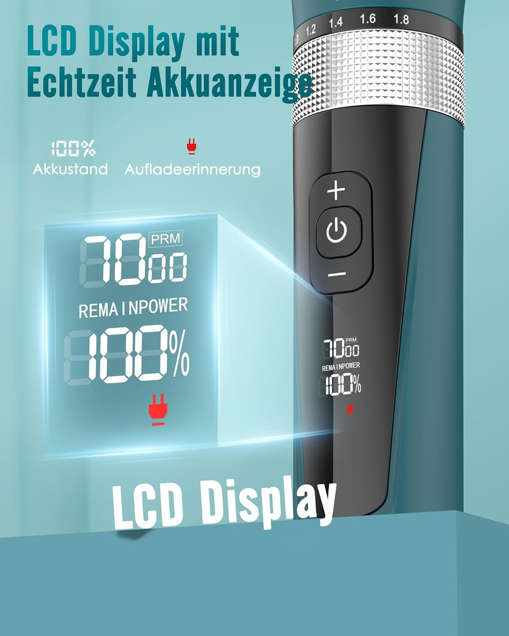 Oneisall Katzenhaarschneider kabellos 5 Stufen LCD Display wasserdicht Grün