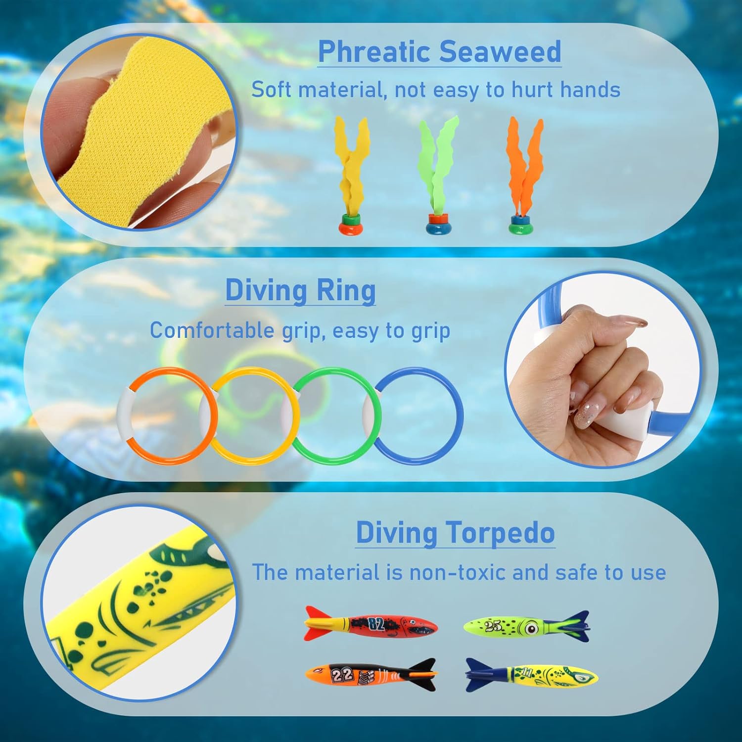 Unterwasser Tauchspielzeug Set 11tlg Tauchringe Torpedo Pool Kinder 4-12 Jahre