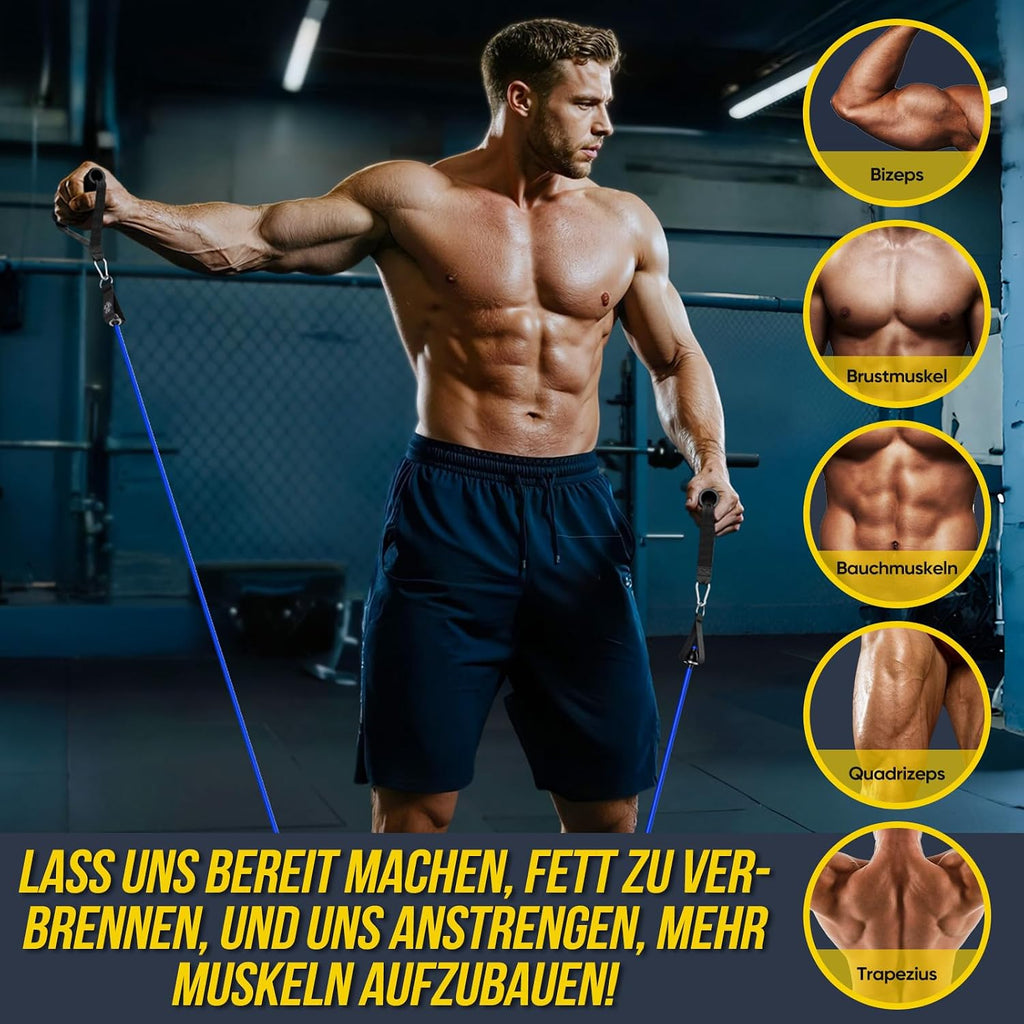 Fokky Resistance Bands Set 5 Baender mit Tueranker, Griffen und Knoechelriemen