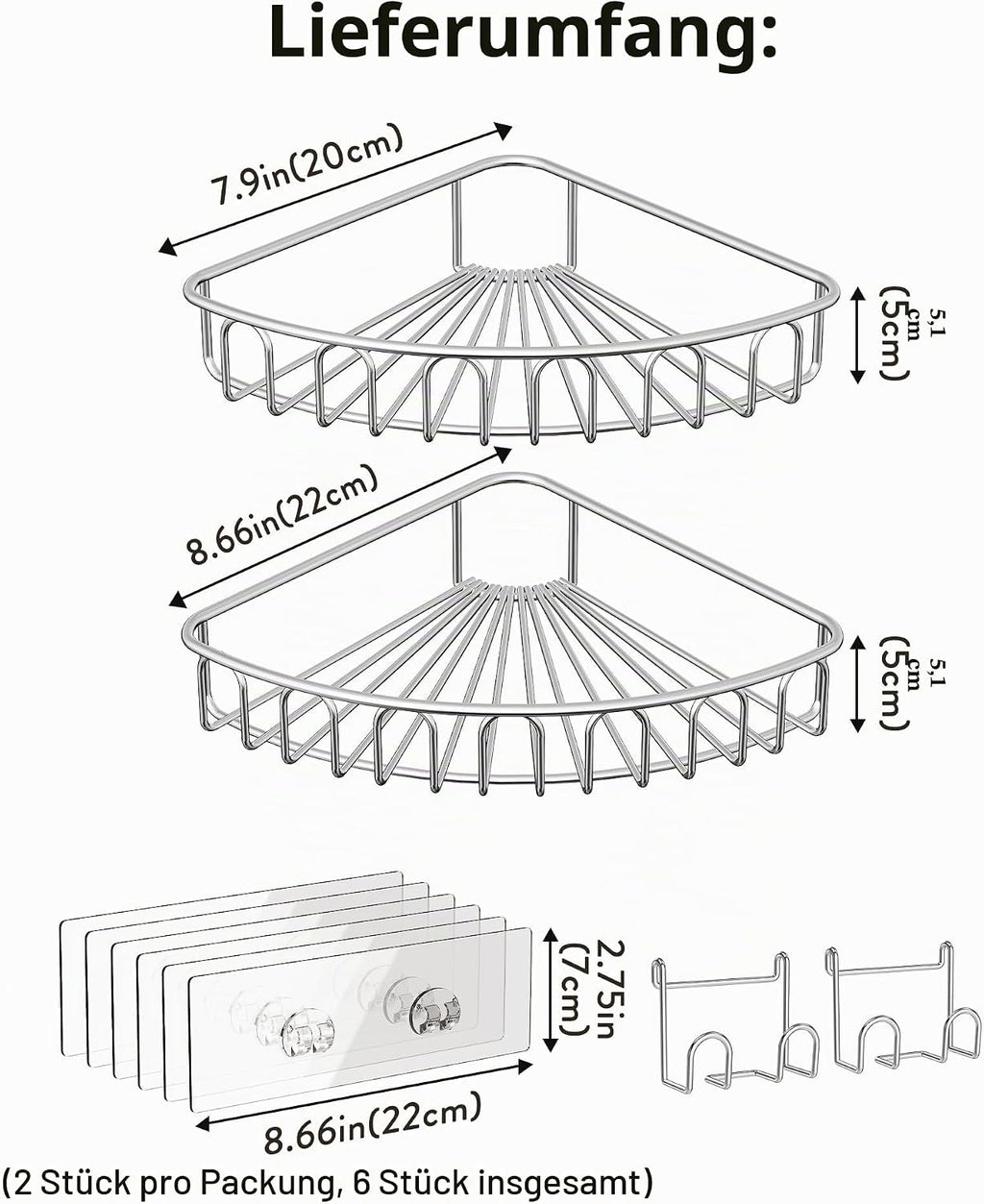 Orimade Duschablage Ecke Edelstahl ohne Bohren 2 Stueck Wandablage