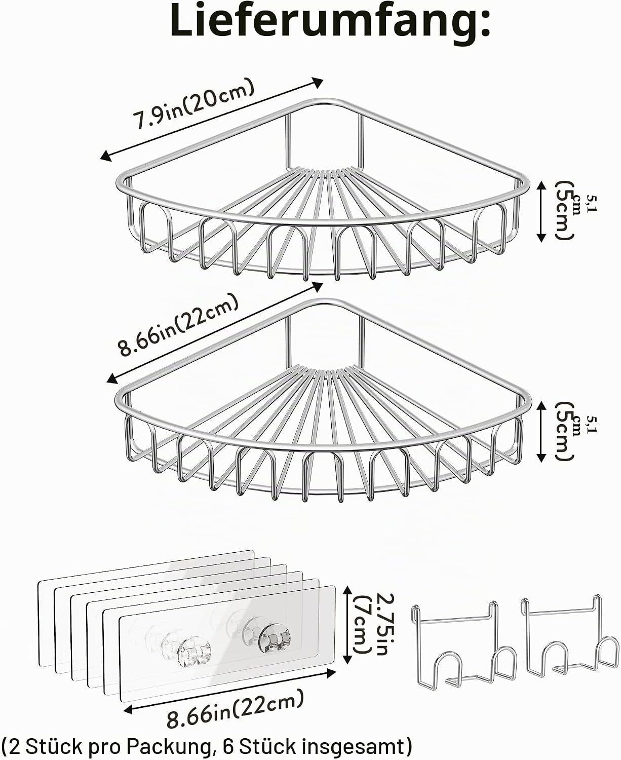 Orimade Duschablage Ecke Edelstahl ohne Bohren 2 Stueck Wandablage
