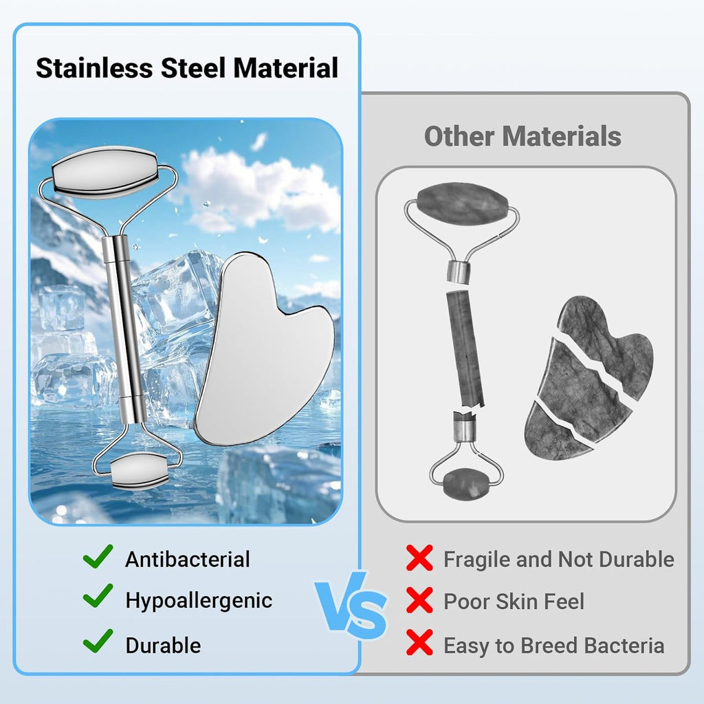 Alyvisun Gua Sha Set aus Edelstahl Gesichtsmassage Roller gegen Schwellungen
