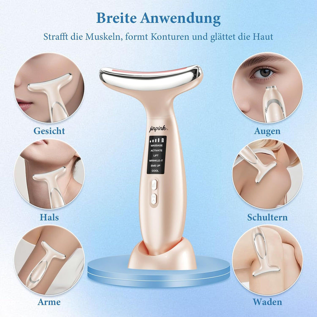 Gua Sha EMS Gesichtsmassagegeraet mit Kaelte Waerme LED Lifting Straffung