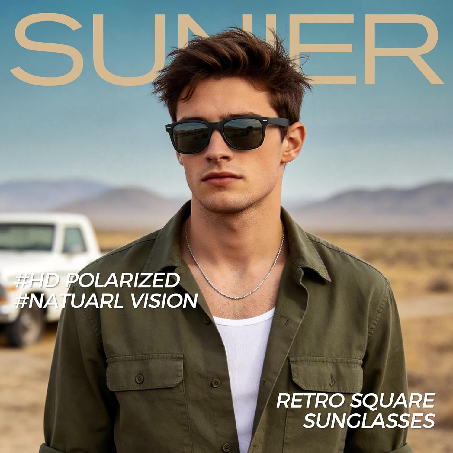 Sunier Sonnenbrille polarisiert Herren Damen Retro Vintage UV400 Kategorie 3 CE