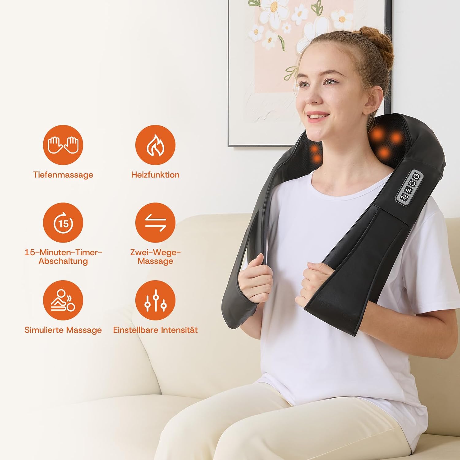 Shiatsu Nackenmassagegeraet elektrisch mit Waerme fuer Nacken Schulter Ruecken