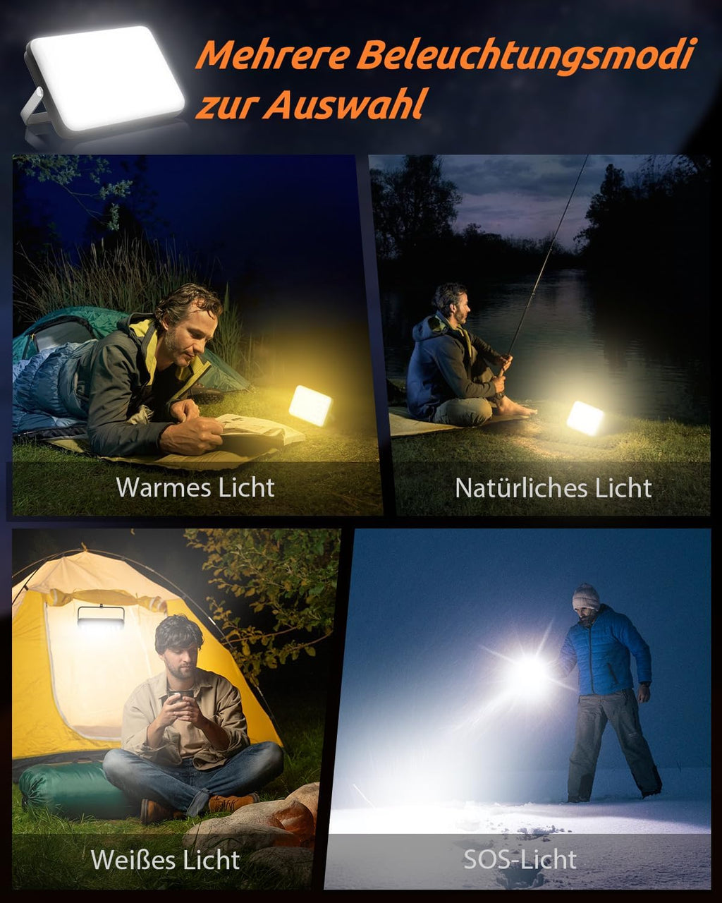 Eventek LED Campinglampe 4000 Lumen dimmbar 20000 mAh Powerbank IPX5 wasserdicht