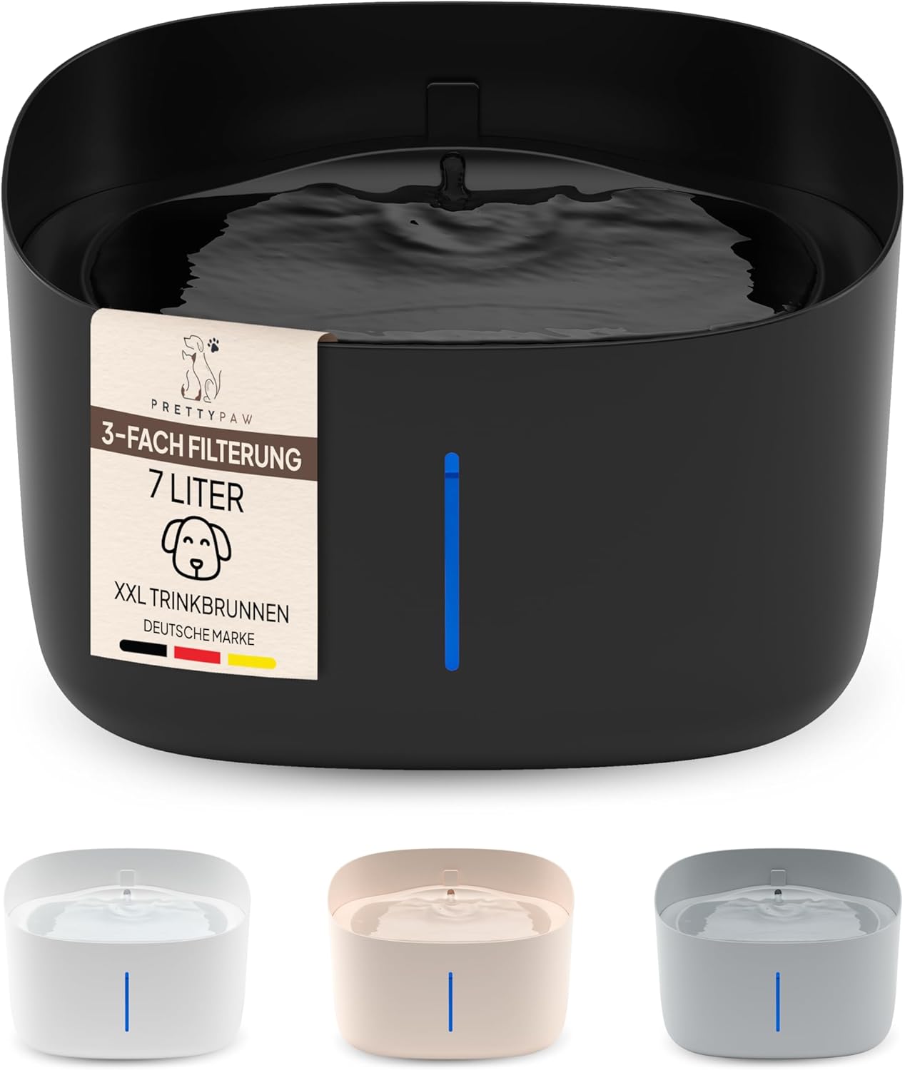 Pretty Paw Trinkbrunnen fuer Hunde leise BPA-frei mit Filter & LED