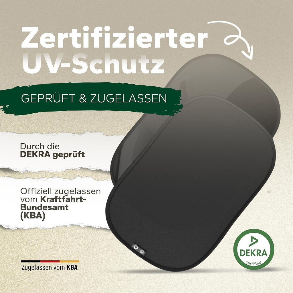 Sonnenschutz Auto Kinder UV-Schutz UPF50+ DEKRA geprueft KBA-zugelassen Nylon