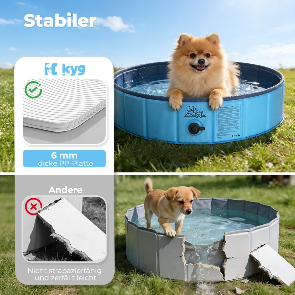 KYG Hunde Pool faltbar 80x20cm rutschfest niedriger Einstieg Ablassventil 20cm-3