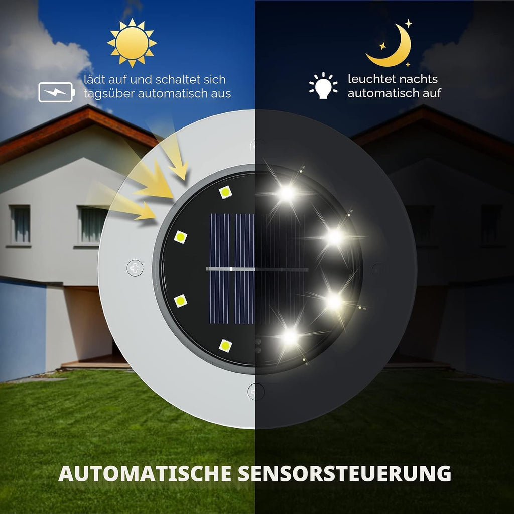 FLOWood Solar Bodenleuchte 12er Set 8 LED Warmweiss Wasserdicht Edelstahl