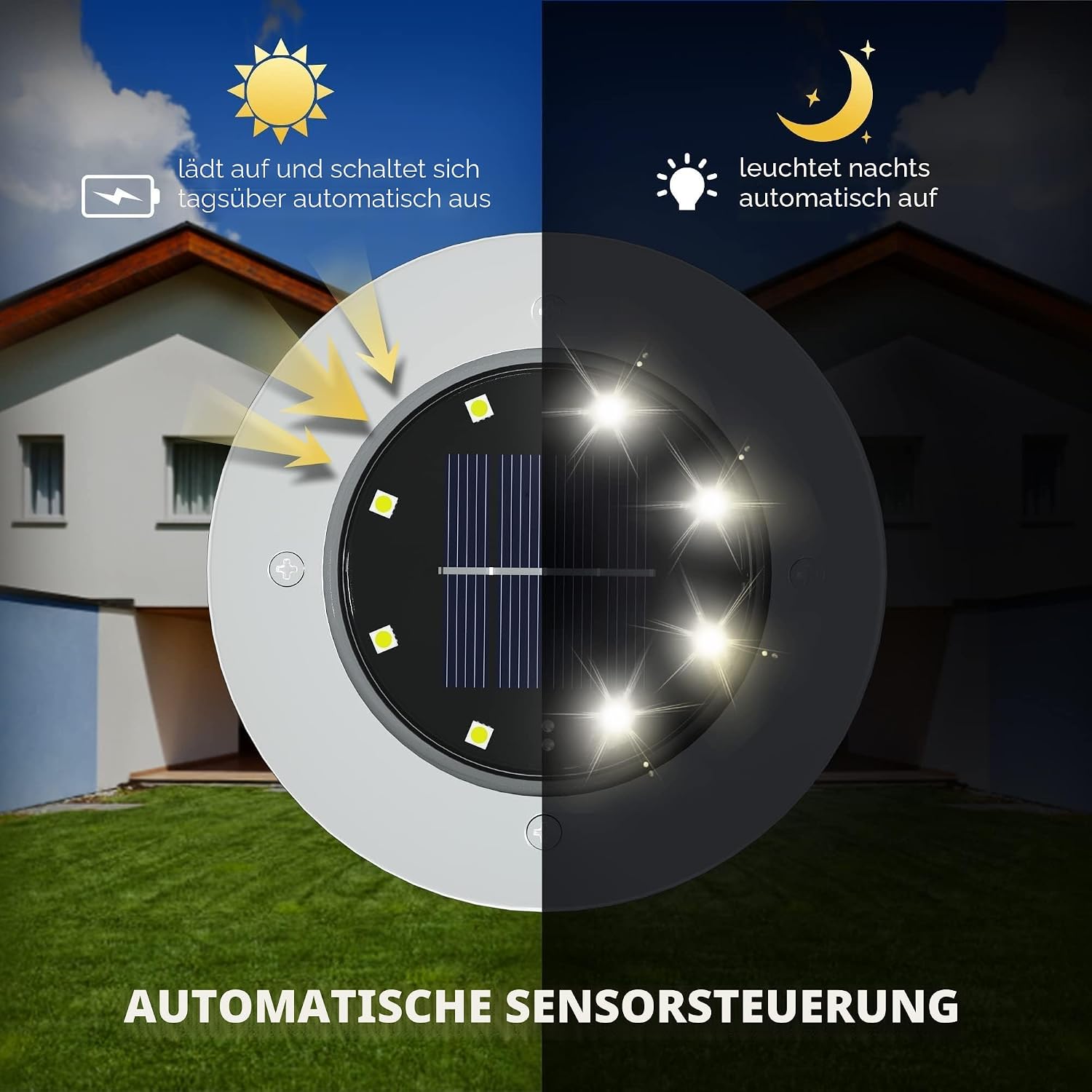 FLOWood Solar Bodenleuchte 12er Set 8 LED Warmweiss Wasserdicht Edelstahl
