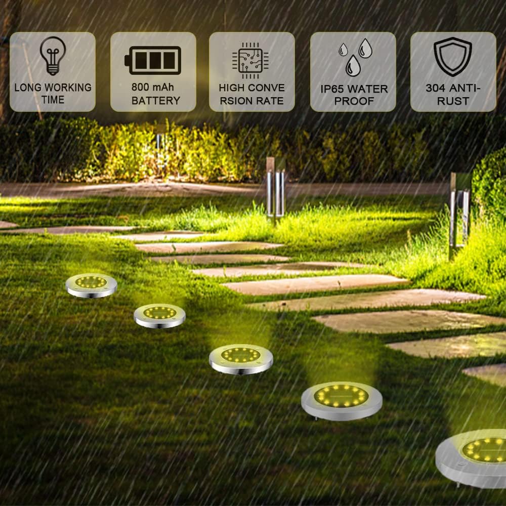 Bowfar Solar Bodenleuchten 12er Set 12 LEDs 3000K warmweiss wasserdicht