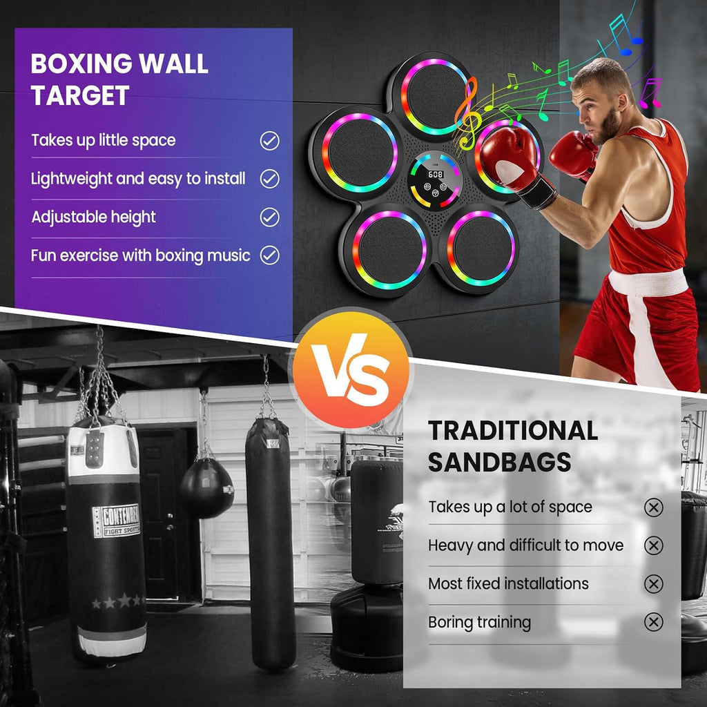 IERAKOR Boxmaschine mit Musik Bluetooth, 2 Handschuhe, LED, 9 Geschwindigkeiten