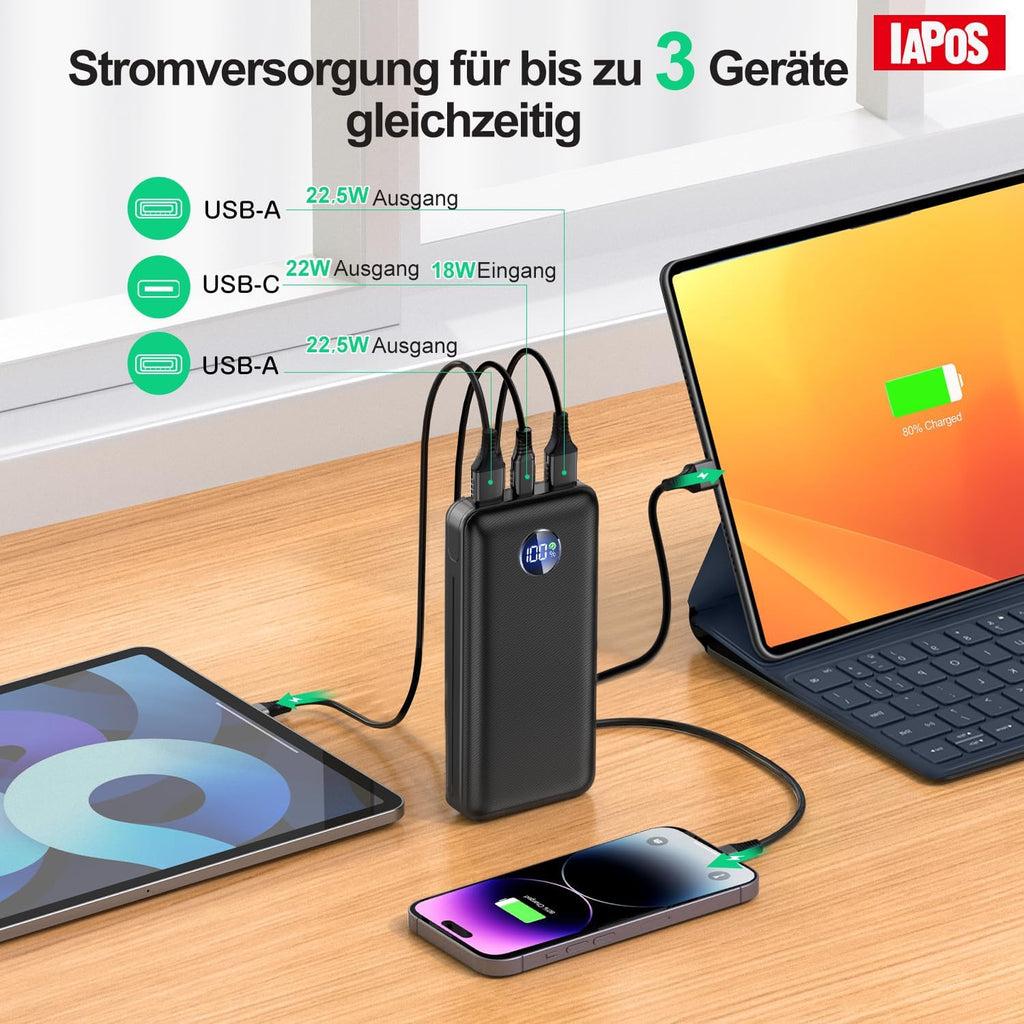 Powerbank 26800 mAh 22,5 W USB‑C Power Delivery Quick Charge