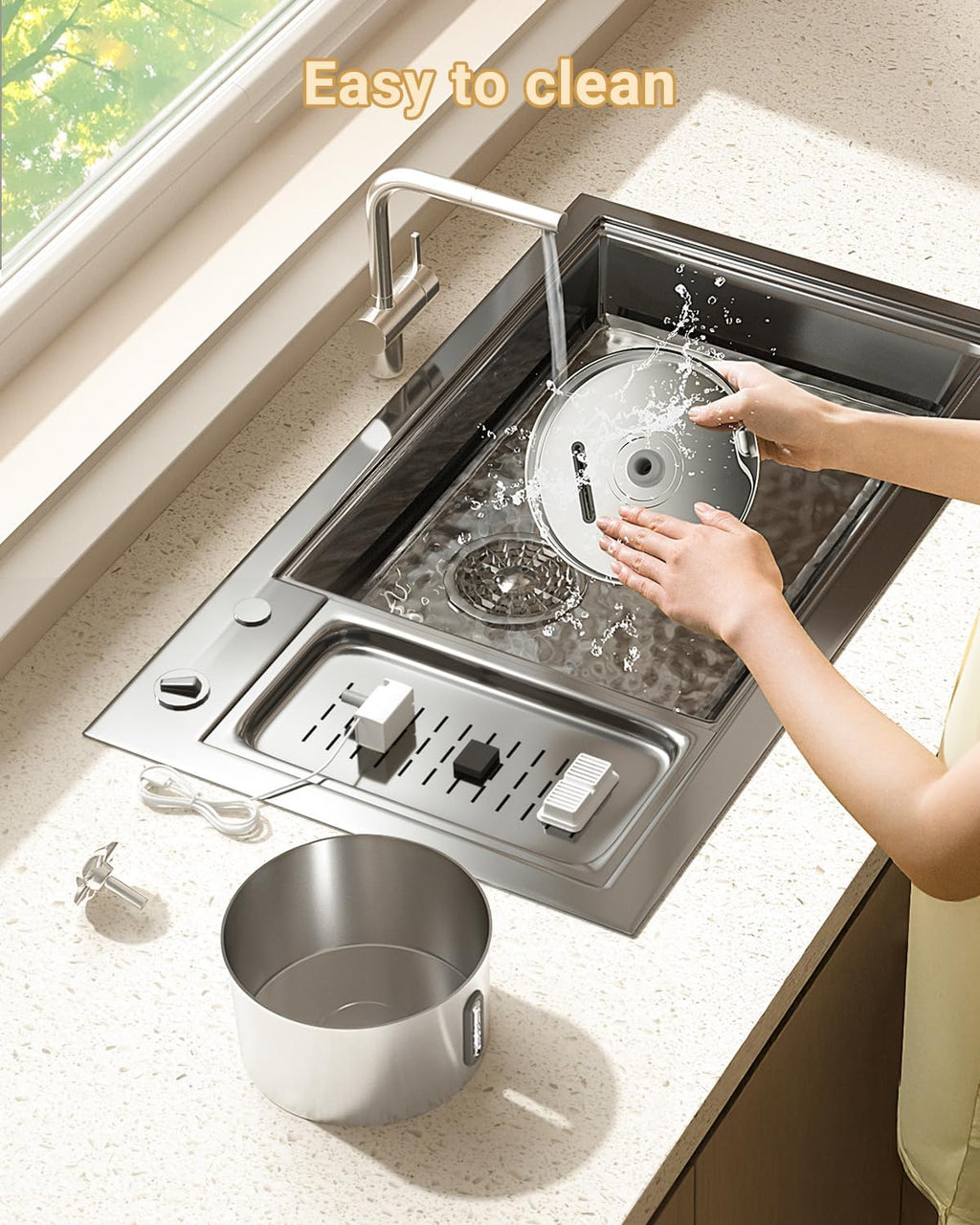 Edelstahl Katzenbrunnen leise mit 4‑fach Filtersystem, LED, Aktivkohle