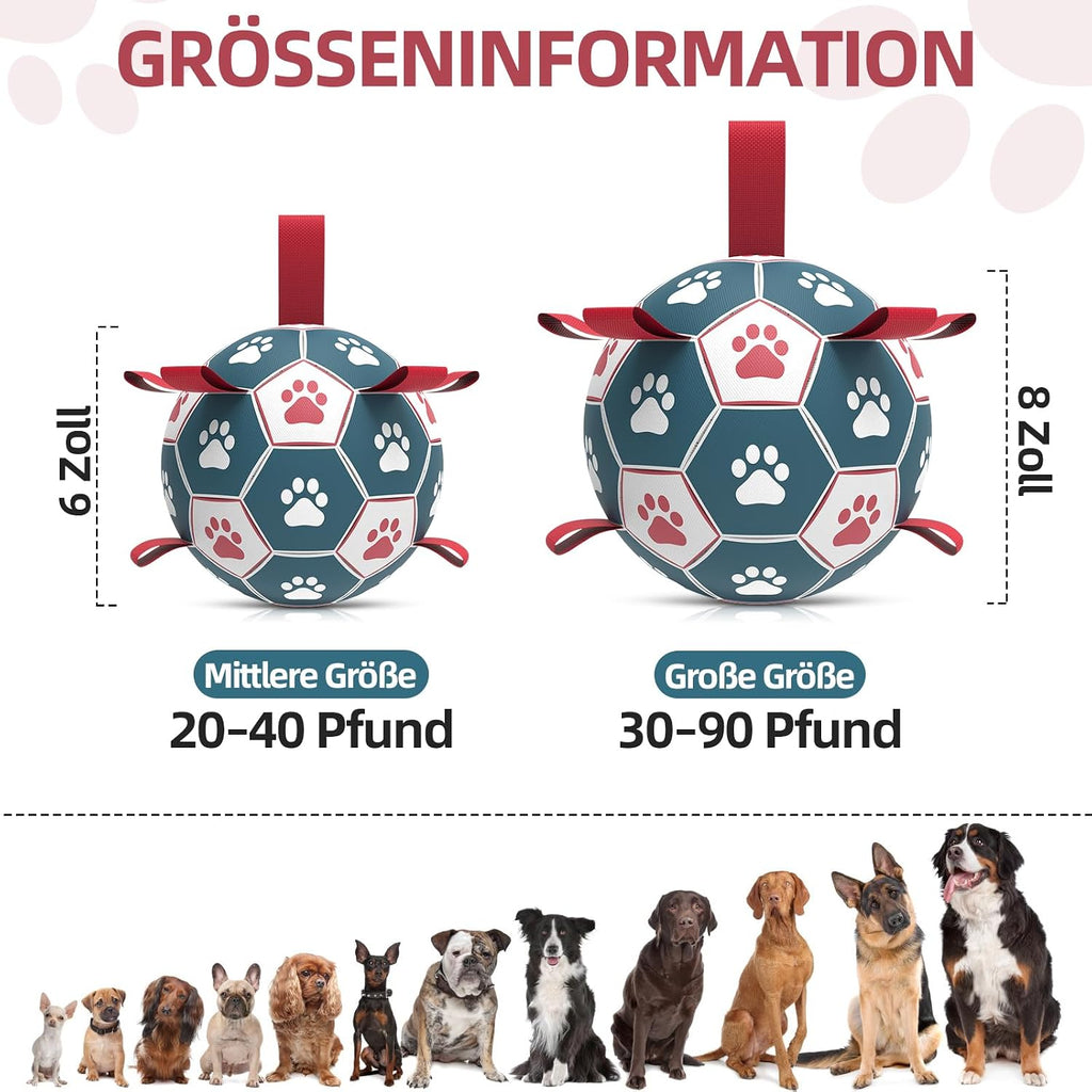 HETOO Hundeball mit Griff 8 Zoll Rot/Blau, interaktives Hundespielzeug S-XL