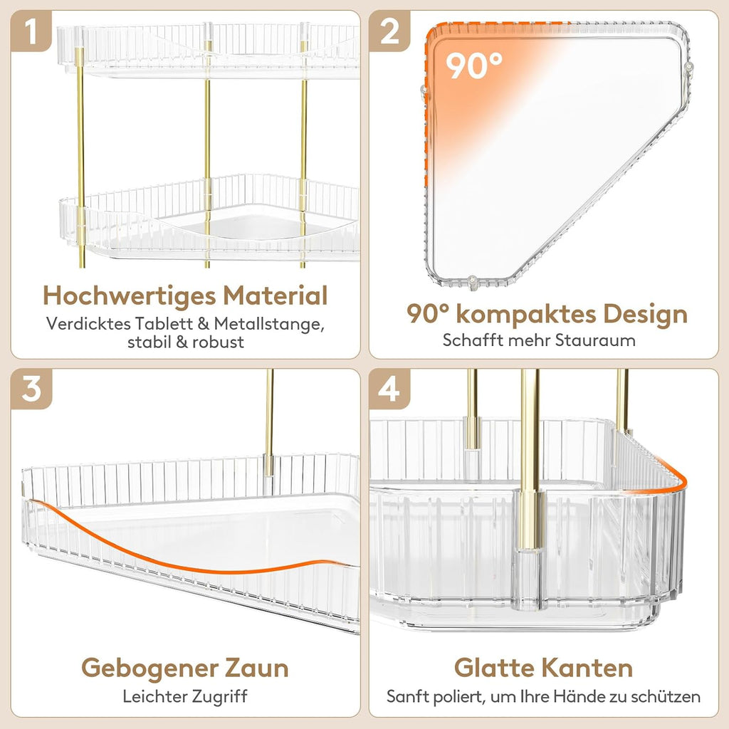 Lifewit 2-stufiger Eck-Organizer transparent fuer Schminktisch Bad