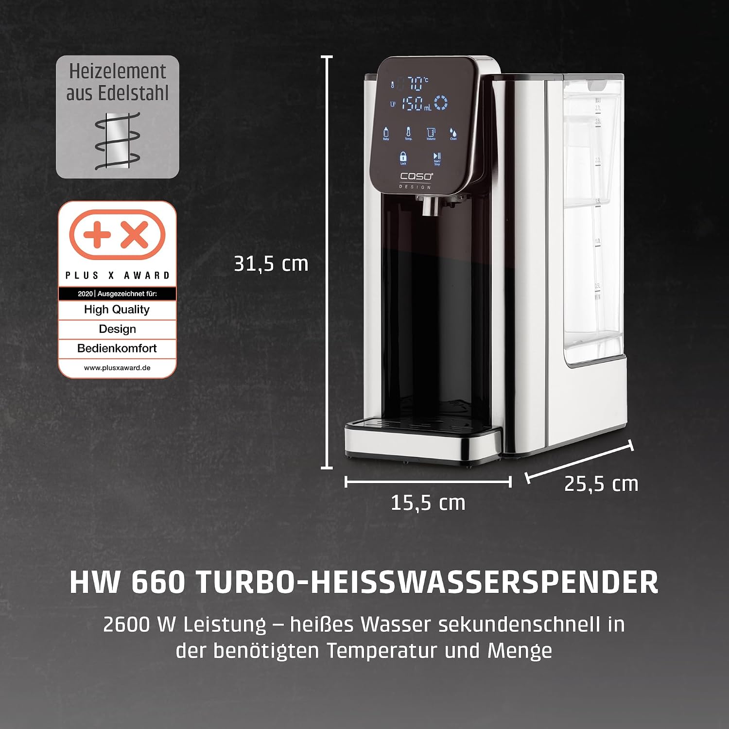 CASO HW 660 Heisswasserspender 8 Mengenausgaben entkalkt Erinnerung babynahrung