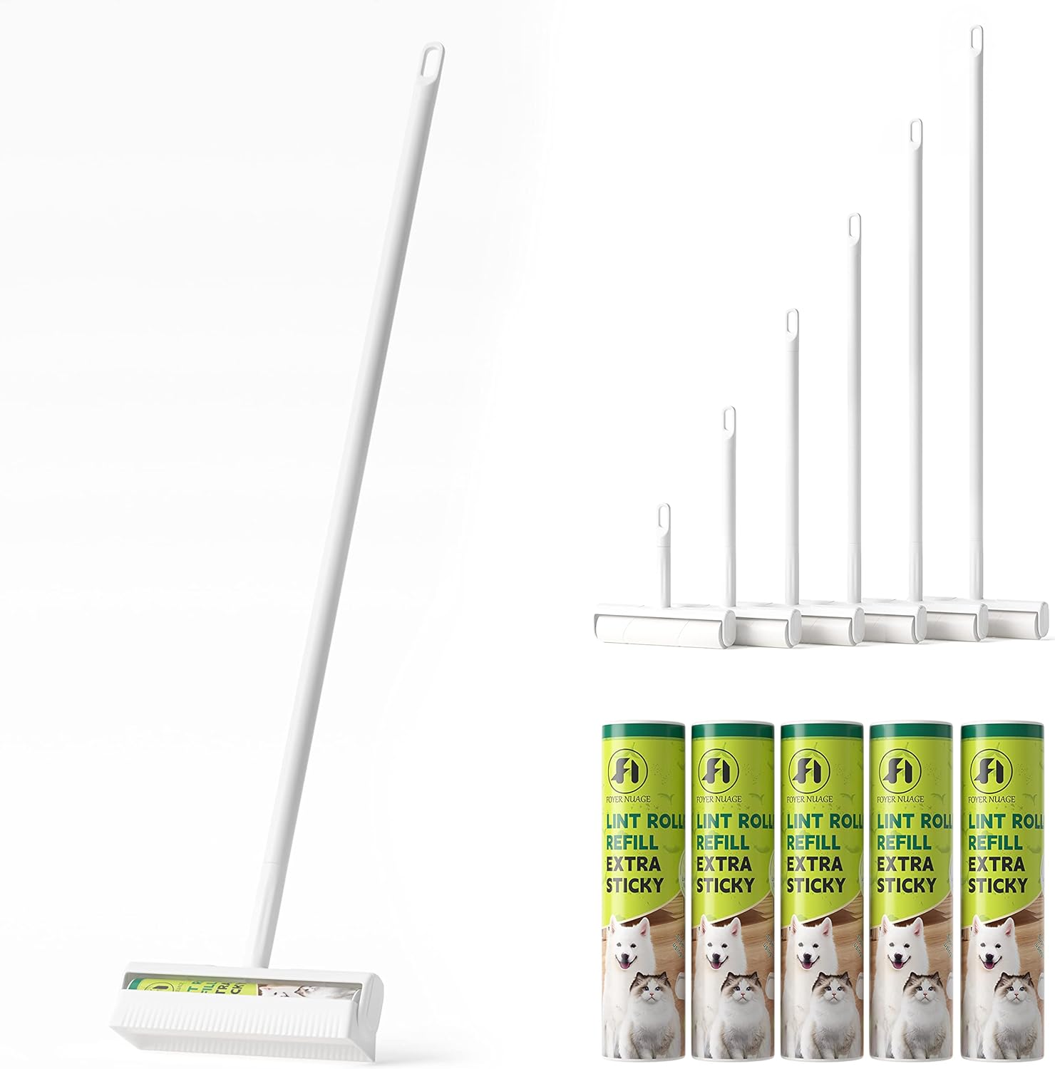 Fusselrolle 300 Blatt mit Griff + 5 Nachfuellungen fuer Tierhaare Kleidung Moebel