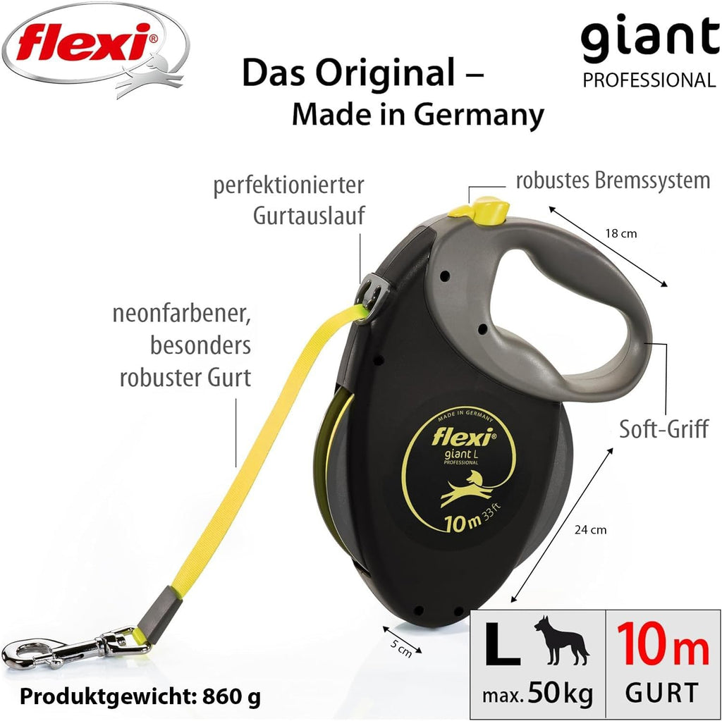 ausziehbare Hundeleine 8-10m Gurt Roll-Leine bis schwarz/neon-gelb