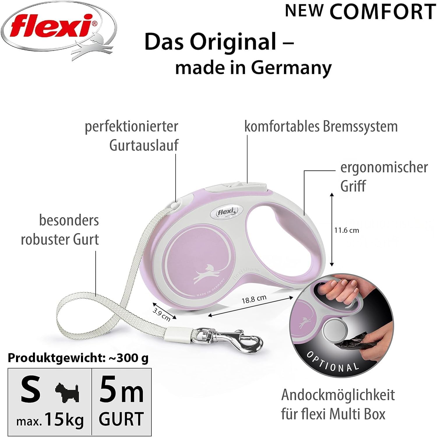 flexi Comfort L Gurt-Plus 8 m Rollleine Schwarz fuer Hunde bis