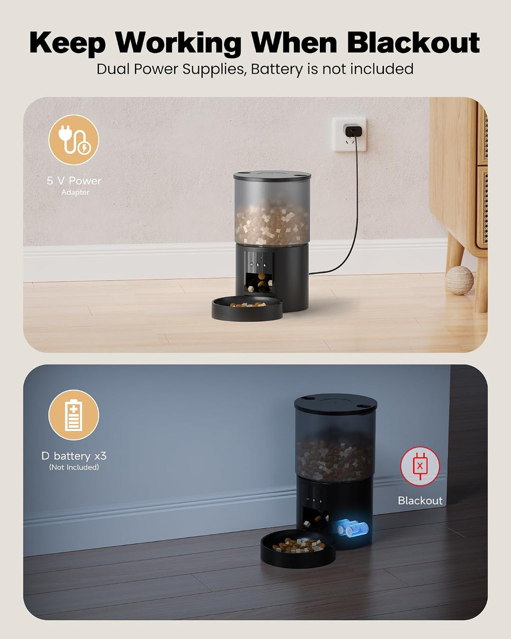 Futterautomat mit WLAN App-Steuerung, Timer, Schwarz