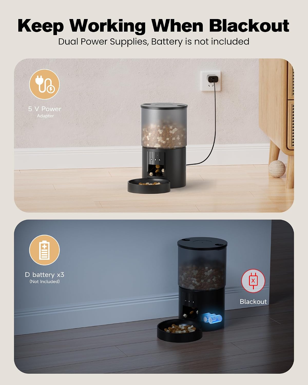 Futterautomat mit WLAN App-Steuerung, Timer, Schwarz