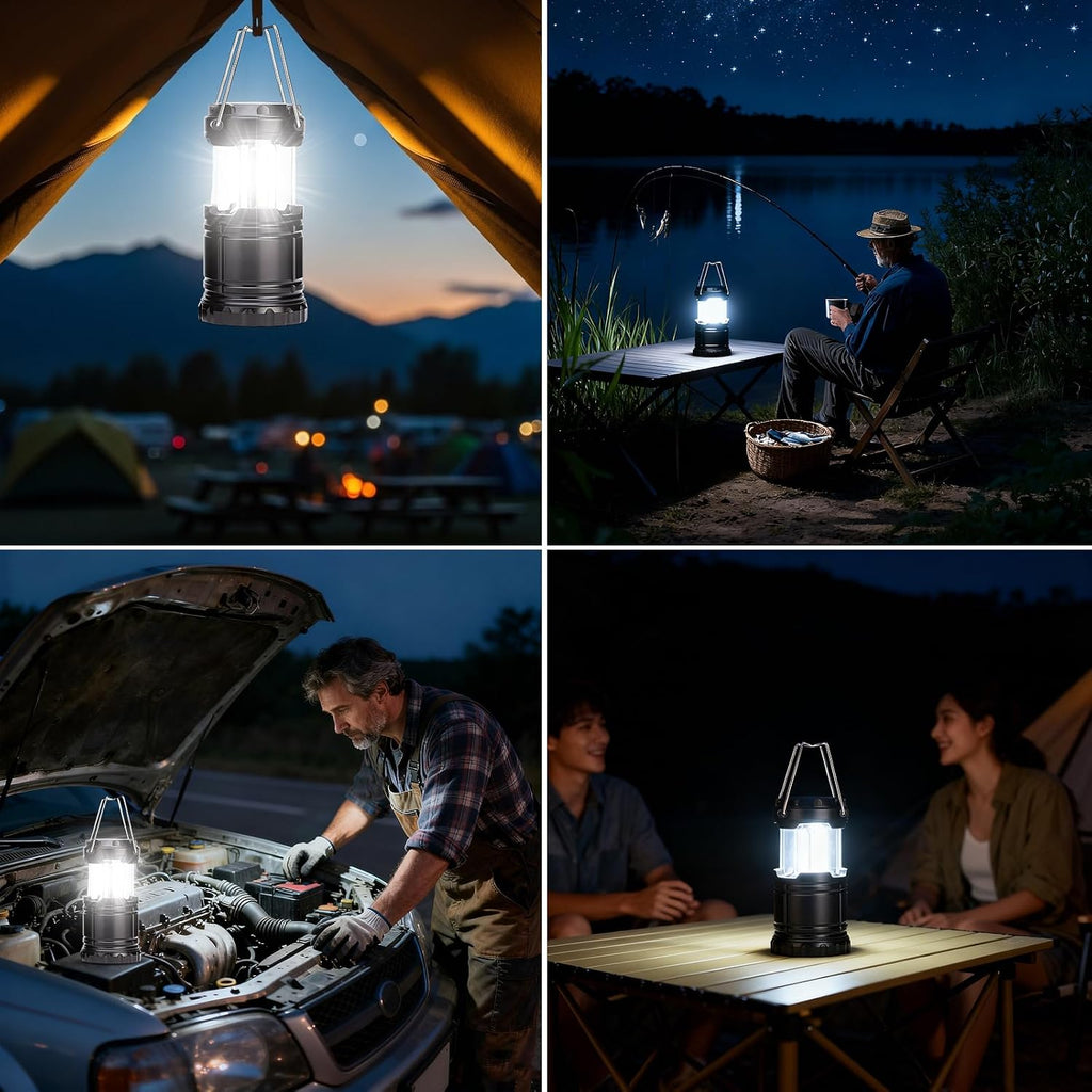2er Set faltbare LED Campinglampe wasserdicht mit Haken, batteriebetrieben AAA
