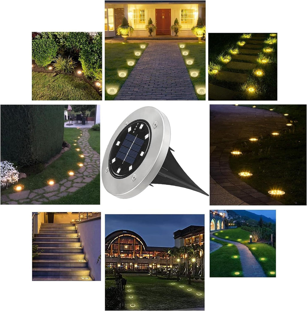 Joomer 12er Solar Bodenleuchten Aussen 8 LEDs 3000K Warmweiss IP65 Garten