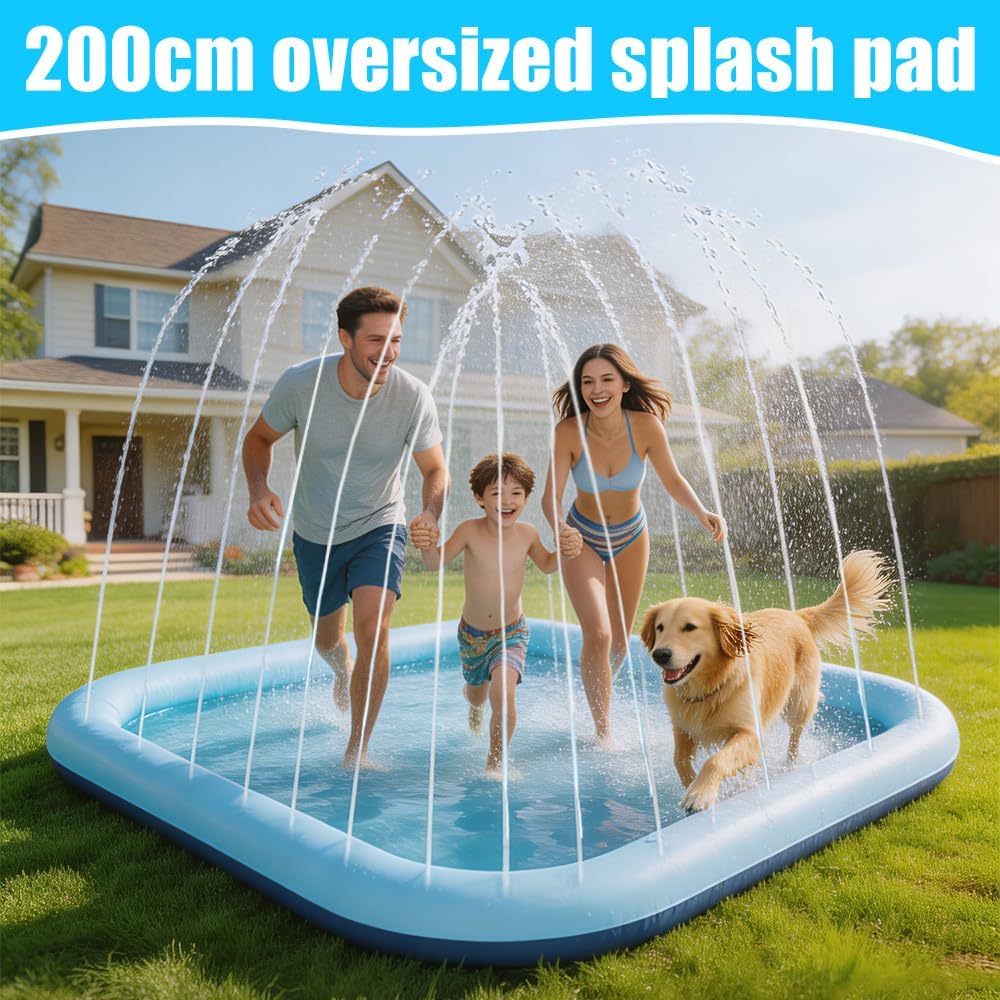 Splash Pad 200 cm Wasserspielmatte quadratisch Kinder Hund Garten