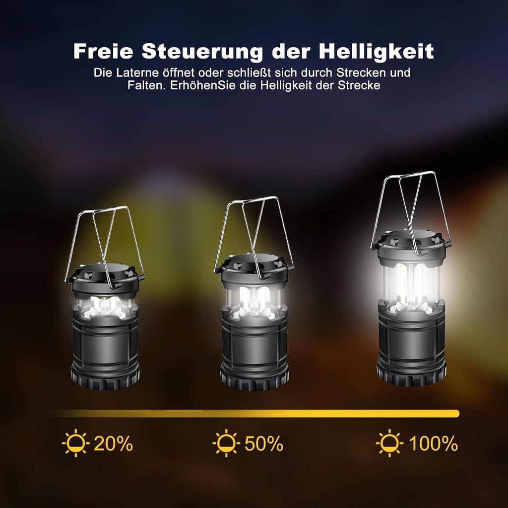 Camping-Laterne batteriebetrieben 2er Set, faltbar, ultrahell, tragbar, Haengelam