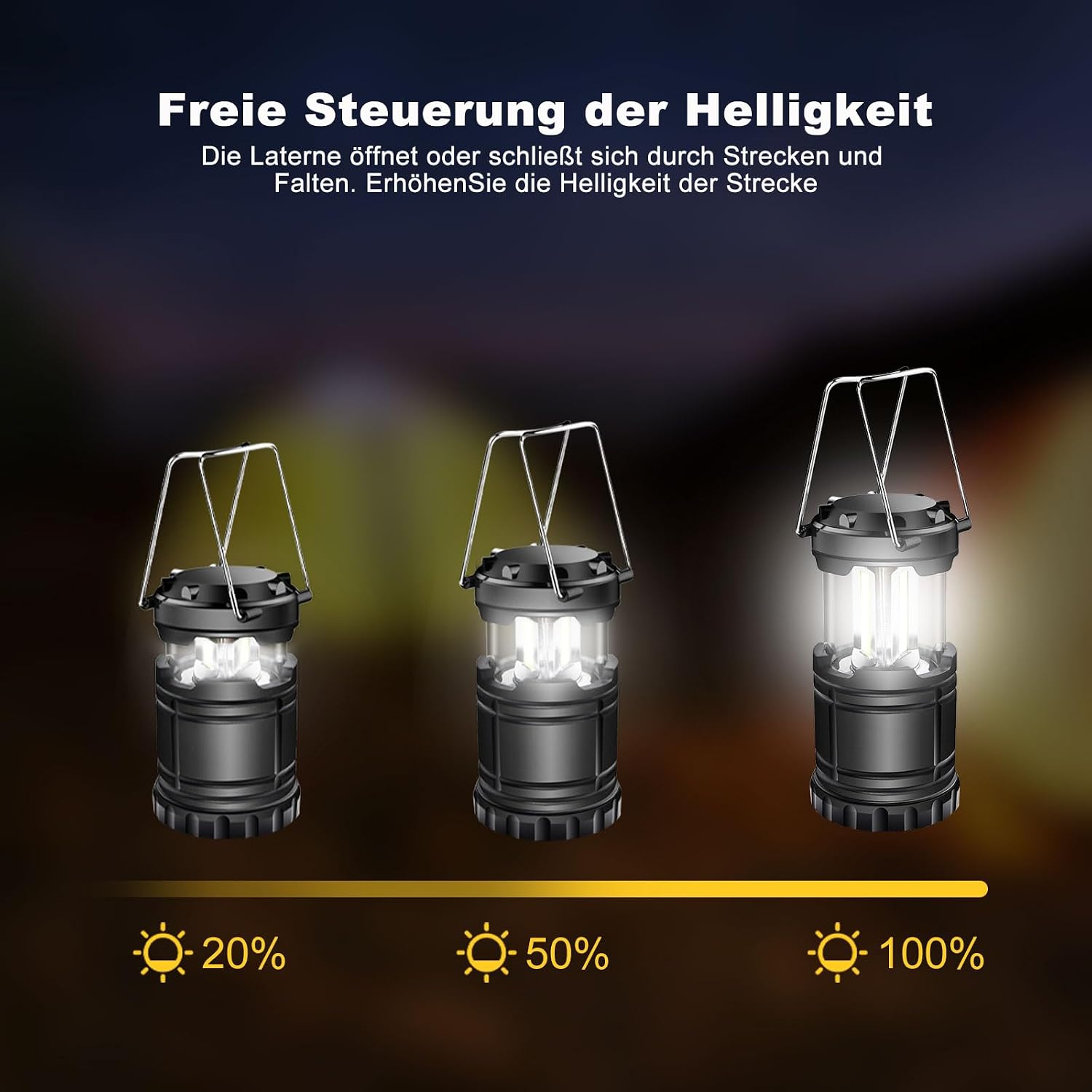 Camping-Laterne batteriebetrieben 2er Set, faltbar, ultrahell, tragbar, Haengelam