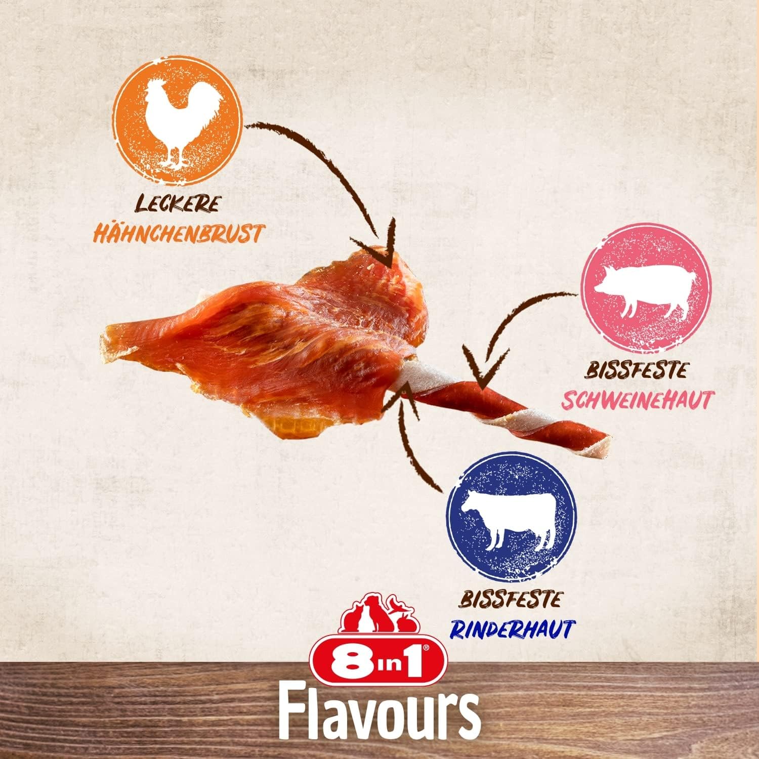 8in1 Triple Flavour Kaustangen Hund 113 g mit extra Fleisch
