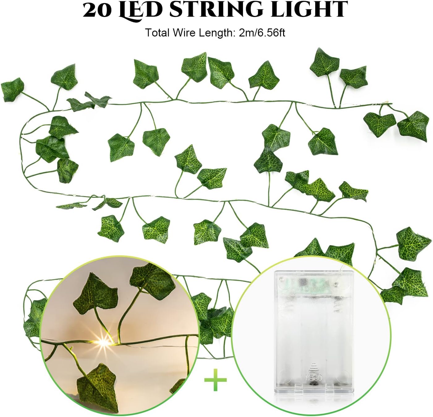 Efeu Lichterkette Solar 60 LED, 8 Modi, wasserdicht, Aussen 2m-12m