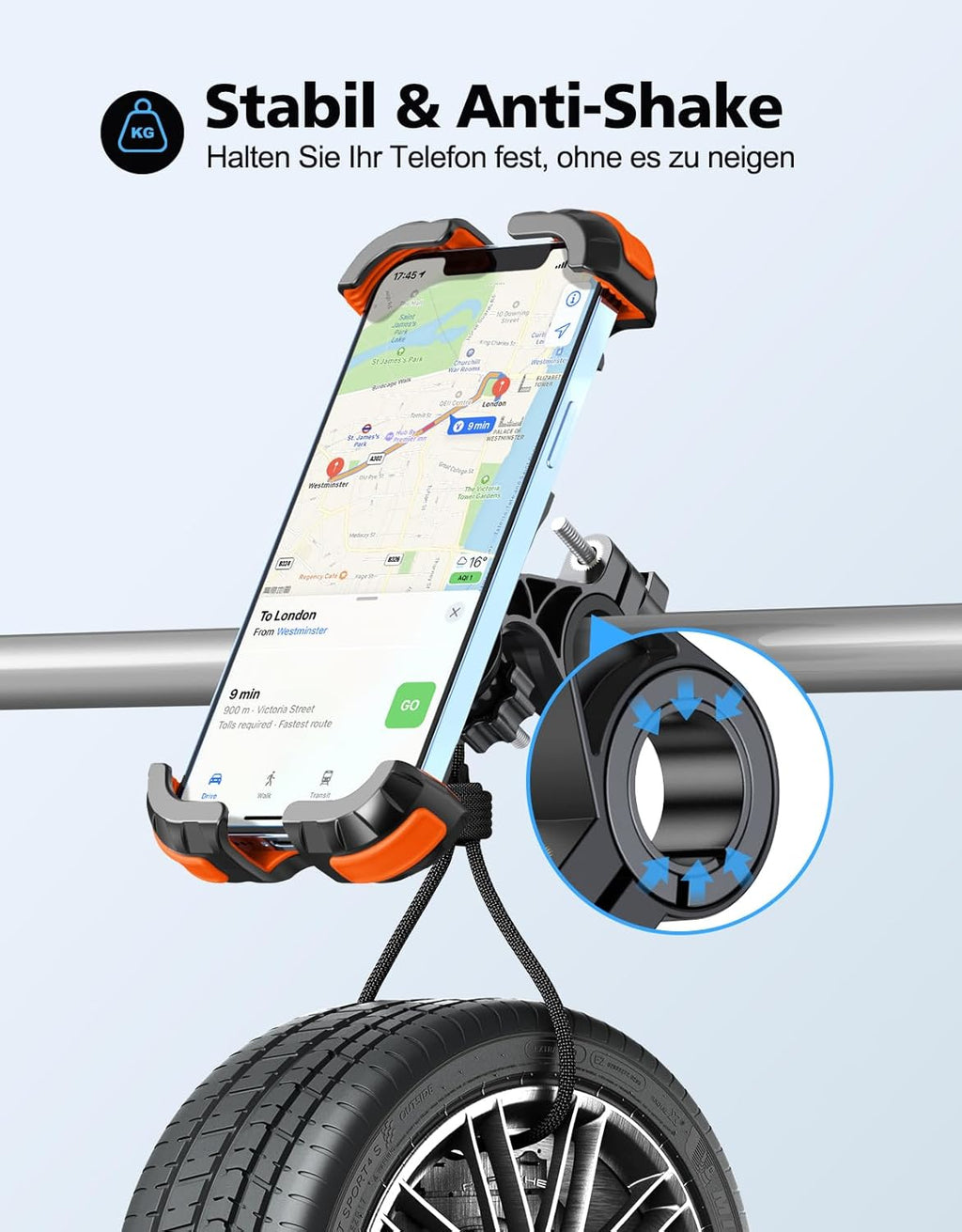 360° Handyhalterung fuer Fahrrad und Motorrad Lenkerhalter Sicherer Halt