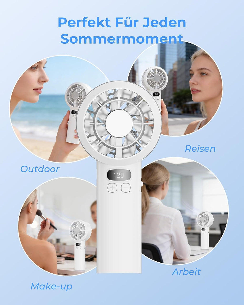 USB Mini Handventilator 7000 RPM, 120 Stufen, 3000mAh Akku, LED-Display
