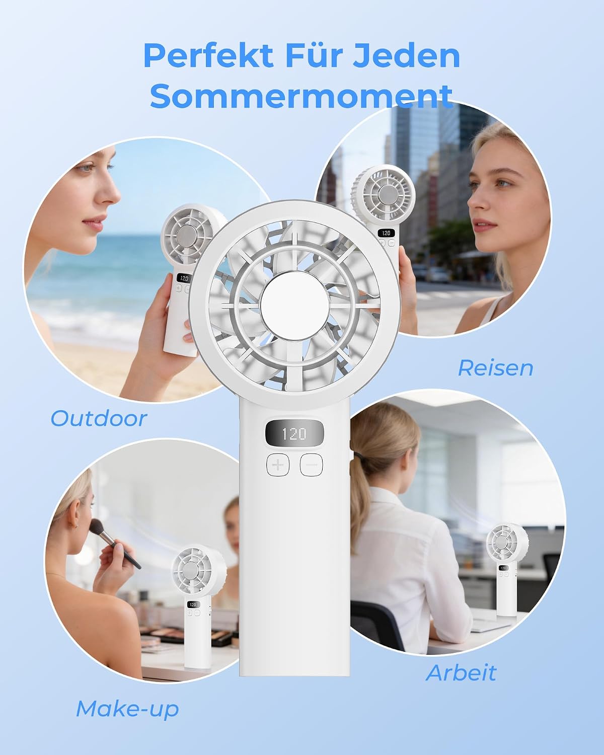 USB Mini Handventilator 7000 RPM, 120 Stufen, 3000mAh Akku, LED-Display
