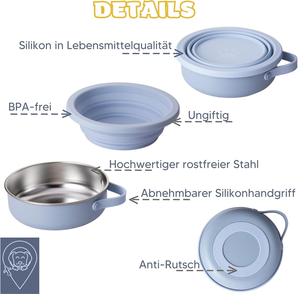 KPET 2‑in‑1 faltbarer Hundenapf Trink- und Futternapf 900 ml Silikon