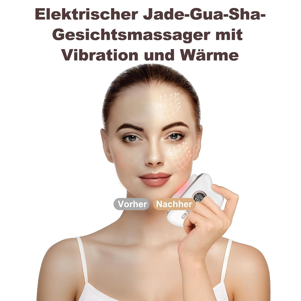 Jade Gua Sha Gesichtsmassagegeraet mit Waerme und LED fuer Gesicht und Hals