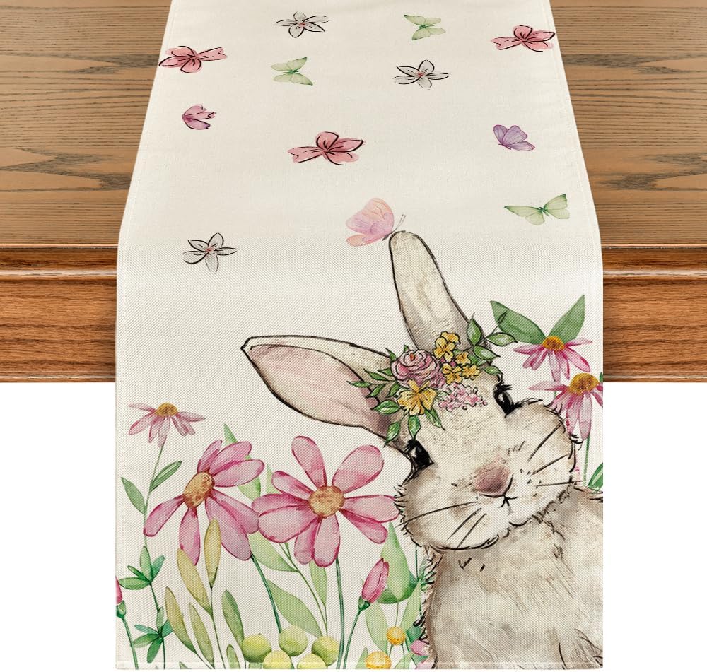 Tischlaeufer Ostern Hase Blumen Fruehling 40x140cm - 100cm-300cm