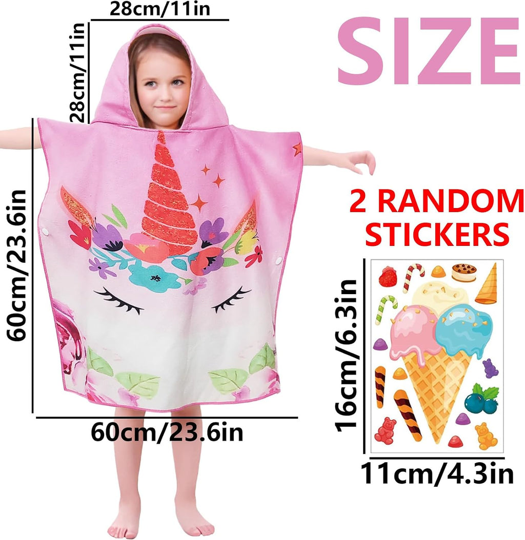 Badeponcho Kinder Mikrofaser mit Kapuze und Druckknoepfen, saugfaehig, Rosa Blumen