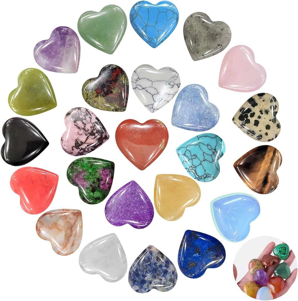 24er Set Herz Kristallsteine bunt Meditation Reiki Chakra Heilsteine